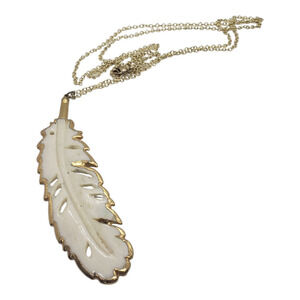 Vintage Feather Pendant Necklace Long Boho 24k Gold Edge Tiger Lily Gold Chain